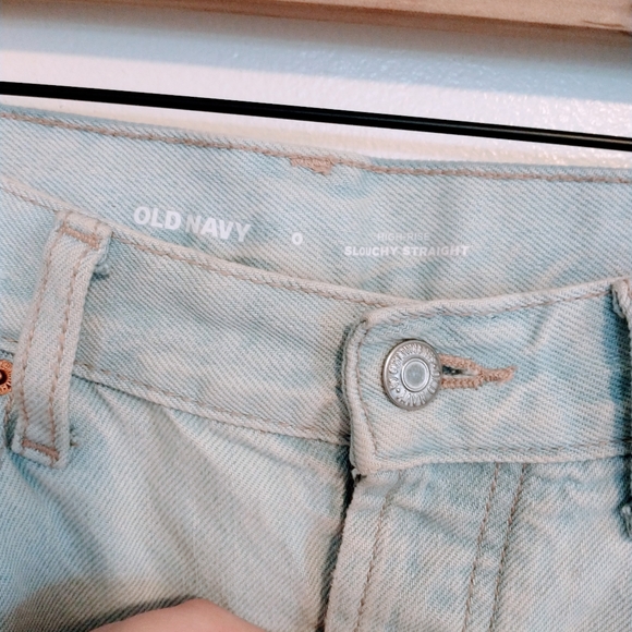 Old Navy slouchy straight high rise light wash button fly jeans. Has a couple of - Picture 4 of 8